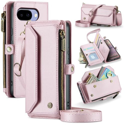 for Google Pixel 10a 6.3" Case, Women Men Multi-Function Wallet Case with Stand RFID Blocking Includes Shoulder Strap Wrist Strap Google Pixel 10a (Pink) - color: Pink