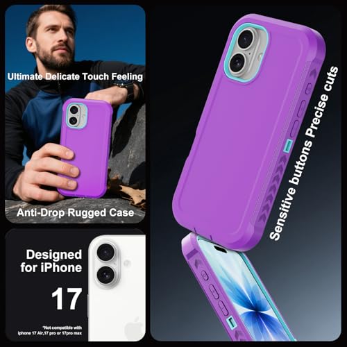 Magnetic for iPhone 17 Case Heavy Duty Military-Grade Shockproof,Anti-Slip 3-Layer Rugged Drop Protection with Screen Protector,Compatible with MagSafe,Anti-Scratch for i 17 Phone Cover (Purple) - color: Purple-m