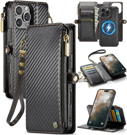 for iPhone 16 Pro Max - Phone Case Wallet Magnetic, CF Black - color: Carbon Fibre Black, size: iPhone 16 Pro Max