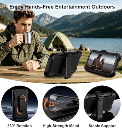 for iPhone 14 Case/iPhone 13 Case with Belt Clip Holster Screen Protectors, Heavy Duty Military Grade Shockproof Protection Rugged Anti-Drop Kickstand Phone Cover for Apple 14/13 (Black) - color: Black
