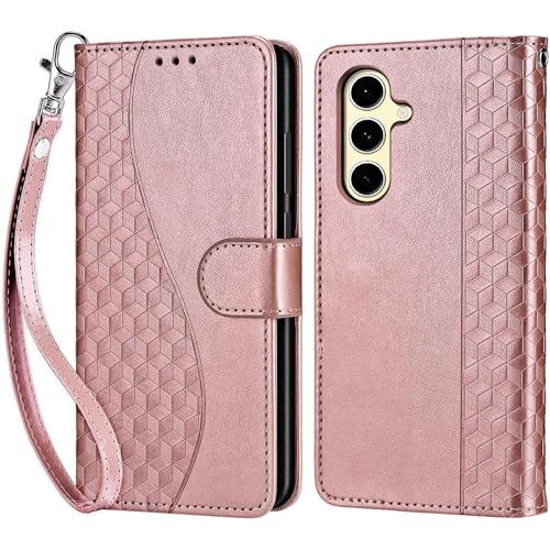 for Samsung Galaxy S24 FE Wallet case, Rose Gold | 3 Card Holders, Kickstand, Shockproof TPU Shell, PU Leather, Magnetic Closure, Protective Flip Folio Cover, Women - color: 5