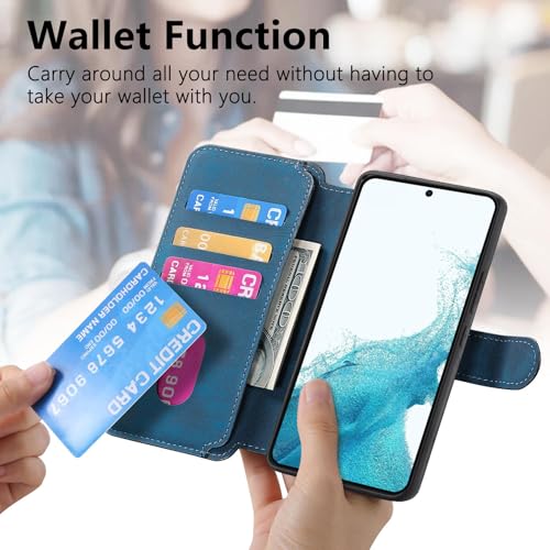 2 in 1 Wallet Case for Samsung Galaxy S22+ Plus 5G CMG Blue | PU Leather Magnetic Flip Folio Case with RFID Blocking Card Holder, Credit Card Slots Kickstand, Shockproof Protective Cover - color: Blue, size: Samsung Galaxy S22 Plus
