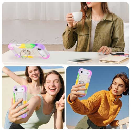 MARKILL Compatible with iPhone Air Case 6.5 Inch 2025 with 360 Degree Rotate Ring Stand, Military Grade Drop Protection Full Body Rugged Protective Case Kids - color: Rainbow White, size: iPhone Air 6.5"