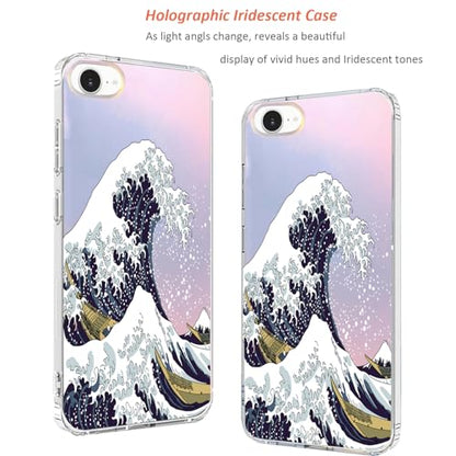 for iPhone 17e & 16e Case: Slim Clear Matte Cute Flowers Floral Design for Girls Women Military Grade Drop Protection TPU Bumper Shockproof Silicone Phone Cover (Great Wave) - color: Great Wave