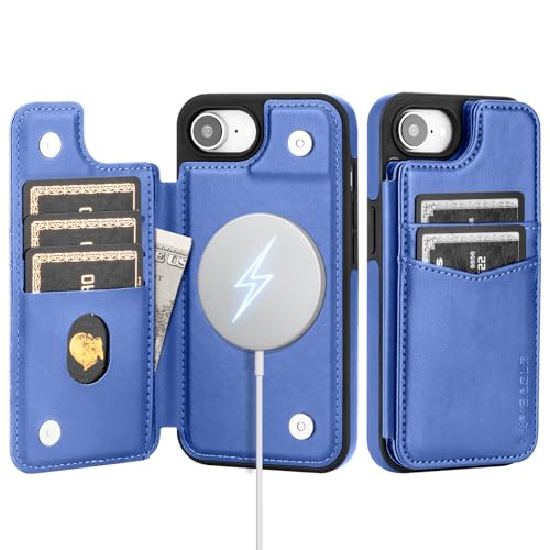 SkyEagle Compatible with MagSafe iPhone 17e / 16e Case Wallet,Purple Blue | Magnetic Clasp,RFID Blocking,PU Leather,Flip Folio Shockproof Phone Cover,with Credit Card Slots & Kickstand for Men & Women - color: Purple Blue