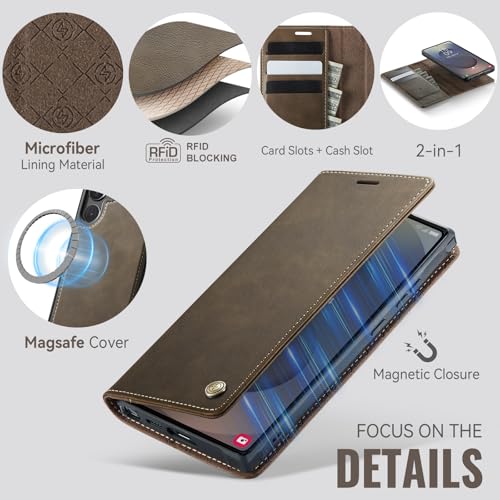 for Samsung Galaxy S26 Ultra 2in1 Detachable Wallet Case, Brown | Compatible with Magsafe, Magnetic, RFID Blocking Card Holder, Shockproof, Kickstand, Wireless Charging, PU Leather Flip Cover - color: (Detachable 2 in 1)-Brown, size: Galaxy S26 Ultra