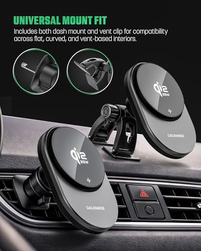 Galvanox Magnetic Wireless Car Charger Mount for Samsung Galaxy Phones, Qi2.2 25W Fast Charging (Compatible with MagSafe), Dual-Arm Adjustable Dashboard Mount with 45W USB-C Adapter