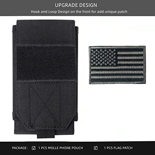 Black Tactical Molle Cellphone Pouch Case,Heavy Duty Waterproof Phone Holster Bag for iPhone 14 15 16 Pro Max for Samsung S24 S23 Ultra S22 Plus Note 20 A13 Less 6.7" Phone with US Flag Patch - color: Black & 1 Gray Patch