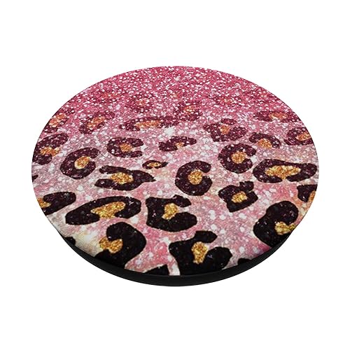 Cute Pink Leopard Print Pattern Fashion Design on Black PopSockets Adhesive PopGrip - style: Adhesive PopGrip