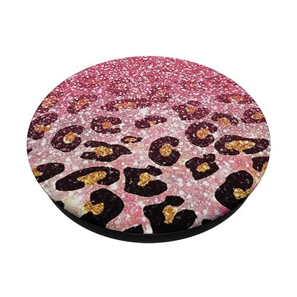 Cute Pink Leopard Print Pattern Fashion Design on Black PopSockets Adhesive PopGrip - style: Adhesive PopGrip