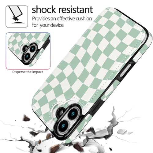 Compatible with iPhone 16 Case Wallet with Card Holder, Flip PU Leather Built-in Card Slots, Kickstand and Shockproof Case for iPhone 16 6.1 inch (Green Checkerboard) - color: Green Checkerboard, size: iPhone 16 6.1 inch