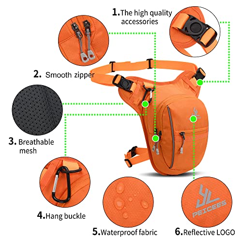 Peicees Motorcycle Leg Bag for Men Womens Thigh Bag, Expandable - color: Orange