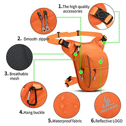 Peicees Motorcycle Leg Bag for Men Womens Thigh Bag, Expandable - color: Orange