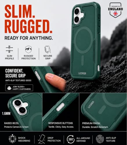 LOOXER® Heavy Duty Rugged Magnetic Case for iPhone 17 (6.3”) | Military Grade Shockproof Protection,MagSafe Compatible+ Tempered Glass Included (Green, 17) - color: Green, size: 17