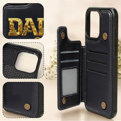Dad The Man The Myth The Legend - Personalized Leather Flip Wallet Phone Case Custom Smartphone Cover Protective Shell Unique Present for Men Multicolor