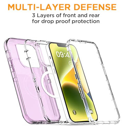 AICase for iPhone iPhone 16e/13/iphone 14 Case Clear Compatible with MagSafe 3 in 1 Heavy Duty Drop Protection Full Body Rugged Shockproof/Dust Proof 3-Layer Military Protective Tough Durable 6.1" - color: Purple with Magsafe, size: iphone 13/14/16e