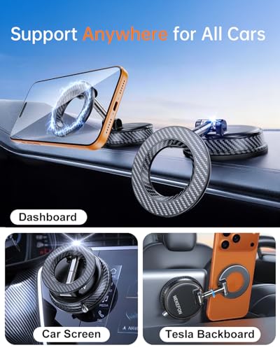 Upgraded Car Phone holder for Magsafe [120LBS Suction Cup & 3000gf Magnet ] 1100° Adjustable Vacuum Magnetic Phone Holders for Your Car, Dashboard Car Mount Bracket for iPhone & Android, Carbon Fiber - color: Black