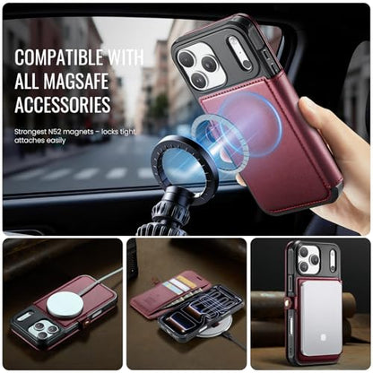 for iPhone 17 Pro Case Wallet Compatible with Magsafe, Wine Red - color: Wine Red, size: iPhone 17 Pro - 6.3"
