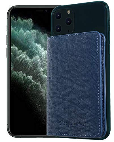 ID Card Holder for Back of Phone Leather Phone Wallet Stick On with Stand Flip Waterproof Leather Adhesive Wallet for Most Cellphones (Navy) - color: Navy