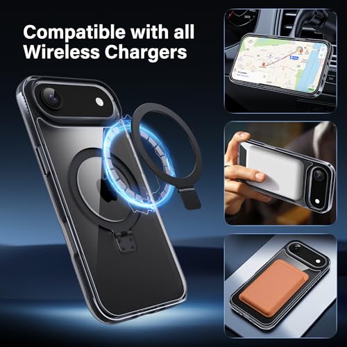 Magnetic Case for iPhone Air - [Built-in Invisible Stand] [Compatible with MagSafe] [Military Grade Drop Protection] Anti-Yellowing Hard Back Silicone Edge Cover, 6.5", Clear Black - color: Clear Black, size: iPhone Air 6.5''