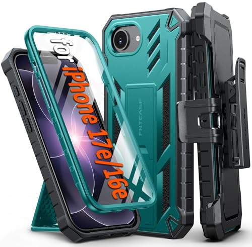 FNTCASE for iPhone 17e/16e Case with Belt Clip, Built-in Screen Protector | Rugged Kickstand, 20FT Military-Grade Drop Protection, Full Body Heavy Duty Shockproof Holster, Hard Protective Cover - color: Green, size: For Iphone 17E/16E (6.1 Inch)