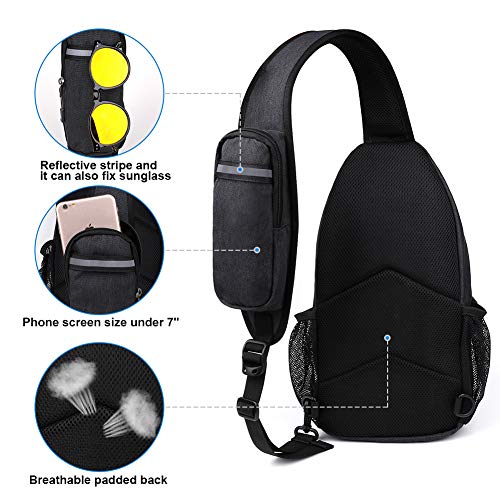 WATERFLY Crossbody Sling Backpack Sling Bag Travel Hiking Chest Bag Daypack (Black) | Small Hiking bag,Multi-compartment storage,Water-resistant,Breathable back pad,Reversible adjustable shoulder strap - color: Black
