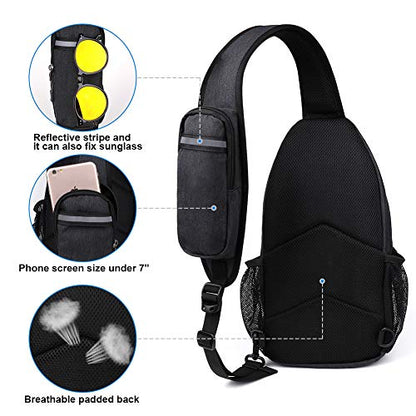 WATERFLY Crossbody Sling Backpack Sling Bag Travel Hiking Chest Bag Daypack (Black) | Small Hiking bag,Multi-compartment storage,Water-resistant,Breathable back pad,Reversible adjustable shoulder strap - color: Black