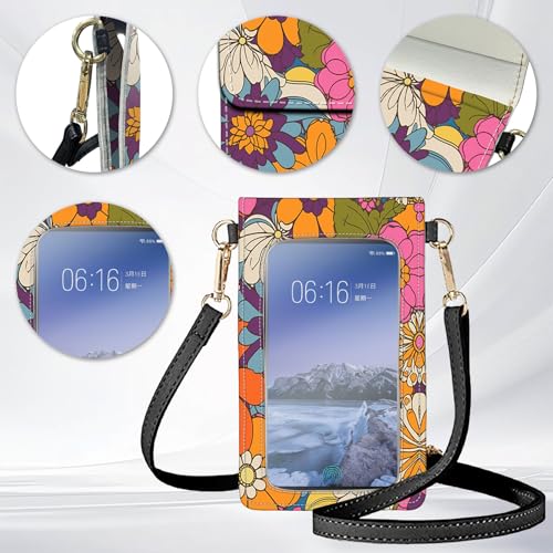 for Women Cell Phone Purse,with Touchscreen Cell Phone Purse,PU Leather Shoulder Bag Waterproof Phone Wallet Case with Clear Touch Screen Window up to 6.7 inch Smartphone, - color: Flowers -130