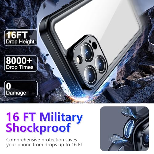 Compatible with iPhone 16 Pro Case Waterproof, Built-in Screen & Camera Protector IP68 Underwater Full Body 16FT Military Dropproof Shockproof Phone Case 6.3"-Black/Clear - color: Black, size: iPhone 16 Pro