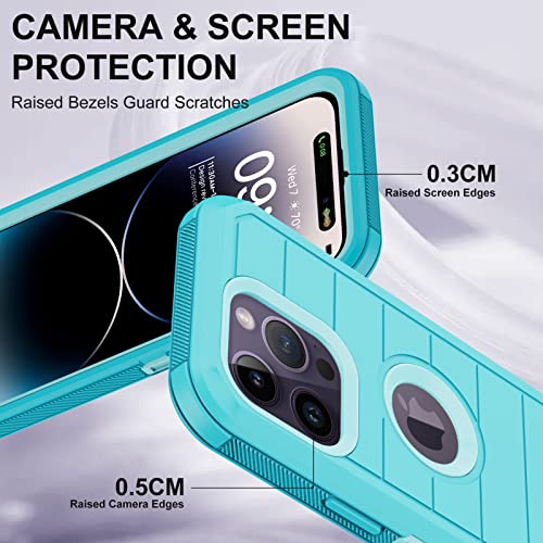 for iPhone 14 Pro Max Case with 2 Screen Protector,Full Body Shockproof Drop Protection Dust Proof Heavy Duty 3-Layer Military Rugged Durable Cover for Apple iPhone 14 Pro Max 6.7" (Mint) - color: Mint
