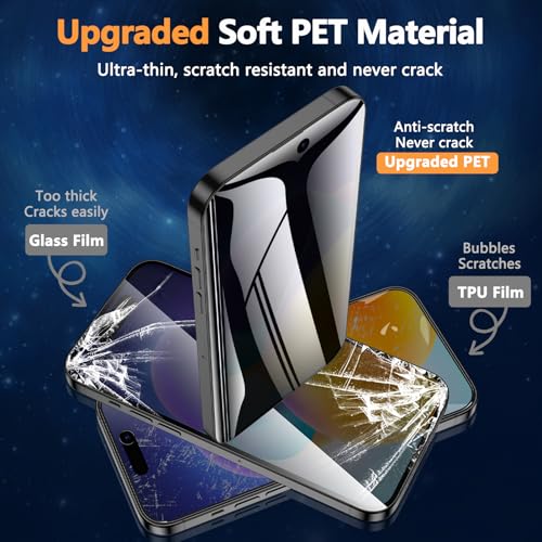 2 Pack for iPhone 15 Pro Max Privacy Screen Protector Film (NOT Glass), Anti-Spy Flexible PET Film Screen Protector for iPhone 15 Pro Max with [Easy Installation Tray], Ultra-Thin, Non-breakable - size: iPhone 15 Pro Max