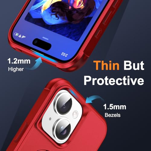 SKYLMW Compatible with iPhone 15 Case with Stand,Red | iPhone 15 Phone Case 6.1",Magnetic Ring Stand,Compatible with MagSafe,Military-Grade Protection,Great Grip Feeling - color: Red, size: Iphone 15