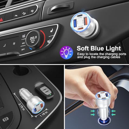 USB C Car Charger, 3 Pack 65W 4 Ports 12V USB C Cigarette Lighter Adapter - color: Silver, size: 3-Pack