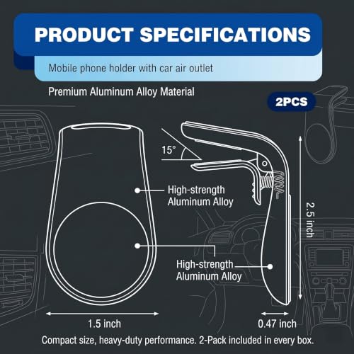 2 PCS Car Mobile Phone Navigation Brackets, Magnetic L-shaped Air Vent Mount, Alloy Anti-rust Anti-interference Holder for Most Smartphones, Interior Accessory for Most Cars (Black)