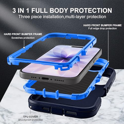 YKHJKLEC for iPhone 17 Case, Military Grade 3 in 1 Heavy Duty Shockproof/Drop Proof/Dust Proof Case with 2Pcs Tempered Glass Screen Protector (Navy Blue) - color: Navy Blue