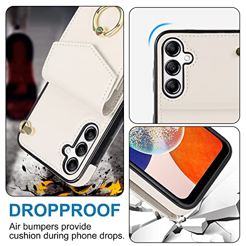 Asuwish Wallet Case for Samsung Galaxy A16 5G/4G Women Men Off White | with Tempered Glass Screen Protector, Ring Holder, RFID Blocking, Card Holder, Wrist Strap, PU Leather, Cover for A 16 - color: Off White