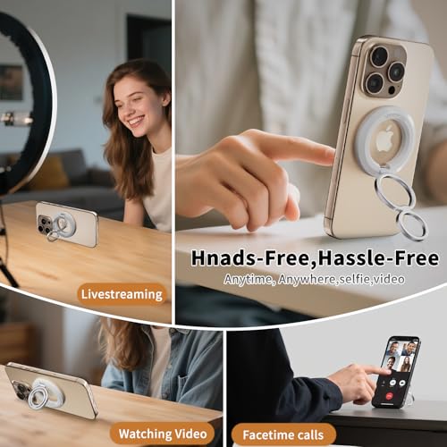 Phone Grip for MagSafe,Magnetic Phone Ring Holder,Cell Phone Grip Stand with Two-Sided Magnetic Finger Kickstand for iPhone 17 16 15 14 13 12 Samsung Android Phone Case (2 Metal Ring Include)