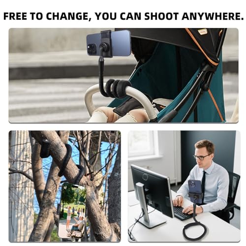 Portable Flexible Phone Holder with Handle for Treadmill, Spin Bike, Stroller, Tripod, Shopping Cart, Desk, Logitech Webcam, 23.6" / 60cm Long Arm Gooseneck Phone Mount for 4.7”- 7" Cell Phones