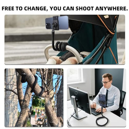 Portable Flexible Phone Holder with Handle for Treadmill, Spin Bike, Stroller, Tripod, Shopping Cart, Desk, Logitech Webcam, 23.6" / 60cm Long Arm Gooseneck Phone Mount for 4.7”- 7" Cell Phones