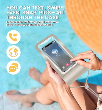 HiRui Universal Waterproof Phone Pouch with Touch Screen, IP68 Waterproof Phone Case Dry Bag for Beach, Compatible with iPhone 16/15/14/13/12/XR/SE, Samsung Galaxy, Fits up to 6.1" (Gold, Large) - color: Gold, size: Large