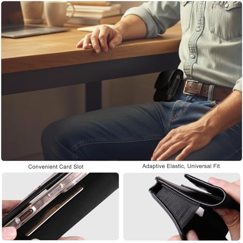 Phone Holster Compatible with iPhone 16/15/14/13/12 Pro Max and Plus, Galaxy S25/S24/S23/S22/S21/S20 Plus and FE, Leather Phone Pouch with Metal Belt Clip, L-Black - color: Black, size: Large