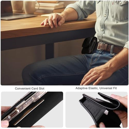 Phone Holster Compatible with iPhone 16/15/14/13/12 Pro Max and Plus, Galaxy S25/S24/S23/S22/S21/S20 Plus and FE, Leather Phone Pouch with Metal Belt Clip, L-Black - color: Black, size: Large