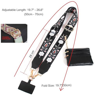 Clip and Go Strap for Phone with Wallet Crossbody, Adjustable Phone-Lanyards with Wallet, Phone Lanyard with Zippered Pouch, Crossbody iPhone Straps for All Phones, Black Pattern - color: Black pattern