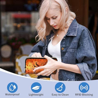 Ladies Wallet,Clutch Purses for Women Wallets Leather Credit Card Holder for Women Wristlet Slim Small Cute with Zipper,Thin RFID Blocking with Wrist Strap,Cute Fox Leaf - color: Cute Fox Leaf