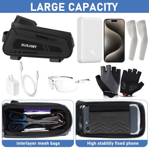 Bike Phone Front Frame Bag, Waterproof Bike Phone Holder Bag with TPU Touch-Screen & Sun-Visor, Bike Bag Accessories Compatible Phone Under 7”