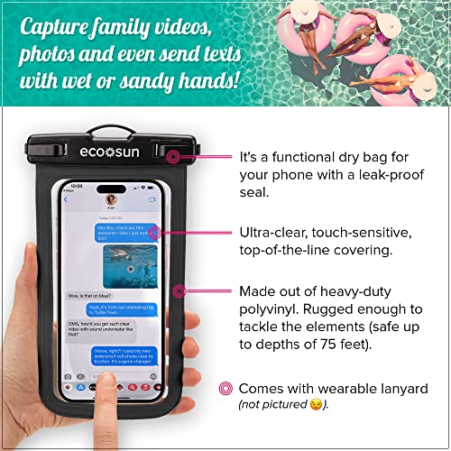 Eco Sun Waterproof Phone Pouch (2-Pack) — Designed in Hawaii — Case Fits All iPhones (incl. 17 Pro Max), Samsung Galaxy S24 & More (Black/Pink) - color: Black/Pink