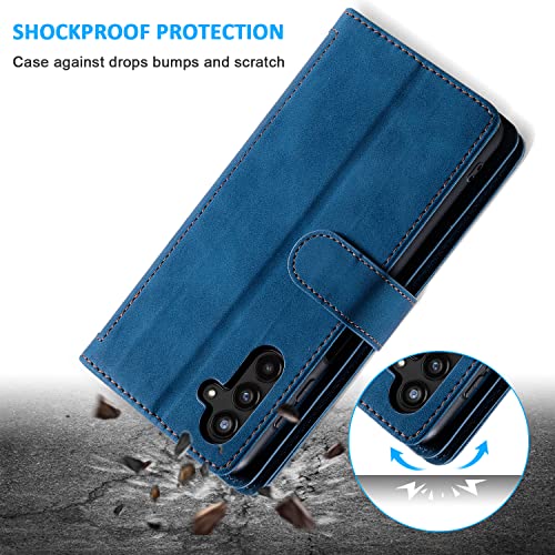 EYZUTAK Wallet Phone Case for Samsung Galaxy A15 4G/5G, Retro Matte 9 Card Holder Slots Zipper Pocket Handbag Case PU Leather Magnetic Closure Kickstand with Wrist Strap Flip Folio Purse Case - Blue - color: Blue, size: Samsung Galaxy A15 4G/5G