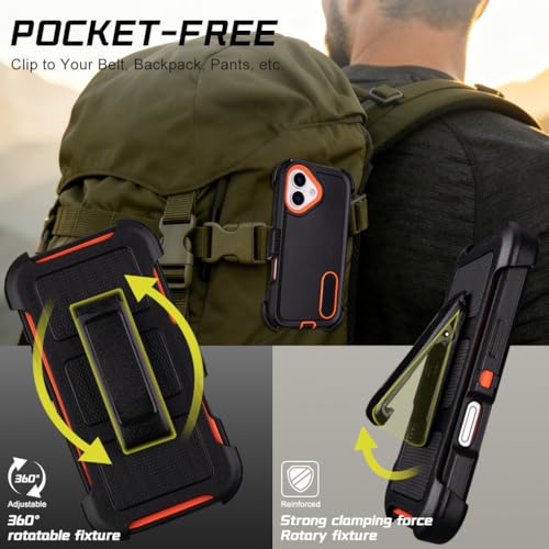 Defender for Phone Case iPhone 17 Case with Belt Clip Holster Black Orange | Heavy Duty Rugged Protective Phone Case, Dual Layer Shockproof Cover - color: Black-Orange