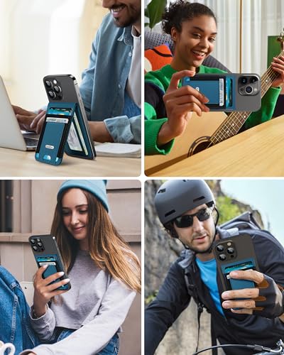 For Magsafe Wallet Stand, Holder 10 Cards, Strongest Magnetic Phone Wallet | Leather Magnetic Card Holder Wallet for iPhone 17/16/15/14/13/12 Series, ID Window, 4 Card Slots, RFID Blocking, Blue - color: Blue