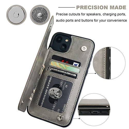 ONETOP for iPhone 14 Plus Wallet Case with Credit Card Holder,Gray | Kickstand,ID/Cash Holder,Case Wallet with Card Slots,Double Magnetic Clasp,Durable PU Leather Shockproof Cover for Women Men - color: Gray